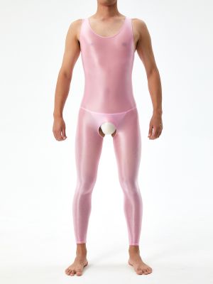Men's Oil Glossy Sleeveless Open Crotch Jumpsuit 