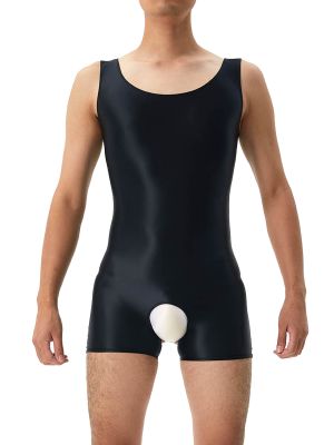Men's Oil Glossy Crotchless Wrestling Singlet Bodysuit 