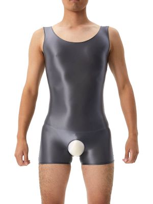Men's Oil Glossy Crotchless Wrestling Singlet Bodysuit 