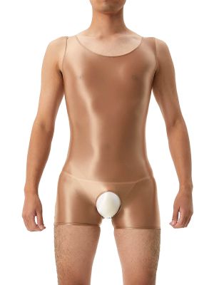 Men's Oil Glossy Crotchless Wrestling Singlet Bodysuit 