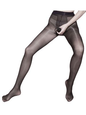 Mens Glossy See-Through Stretch Contour Pouch Pantyhose 