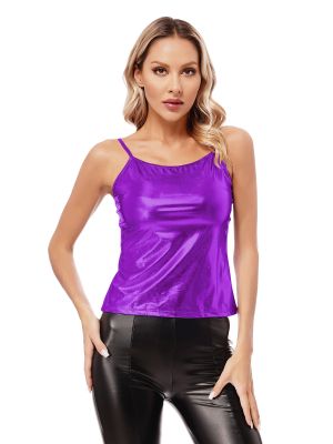 Womens Spaghetti Straps Metallic Camisole Tank Top