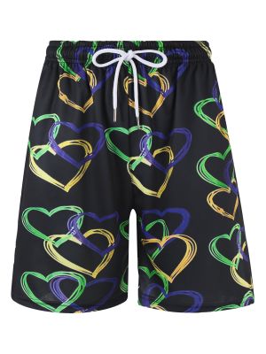 Unisex Heart Print Shorts with Drawstring Side Pockets 