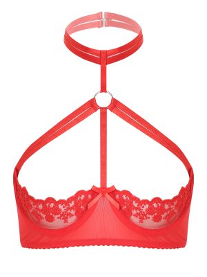 Womens Sexy 1/3 Cup Lace Bra with Strappy Choker 
