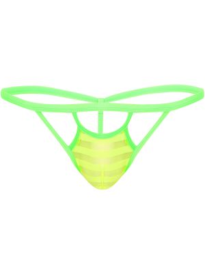 Mens Striped Sheer Mesh Bulge Pouch T-Back Underwear 