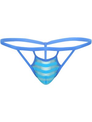 Mens Striped Sheer Mesh Bulge Pouch T-Back Underwear 