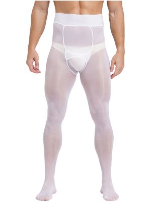 Mens High Waist Glossy Shiny Pantyhose Footed Tights