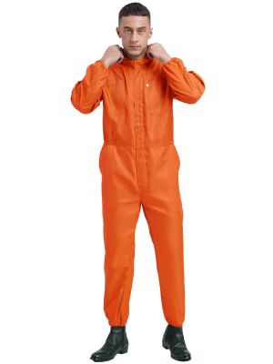 Mens Long Sleeve Plus Size Work Uniform Coveralls Zipper Jumpsuit