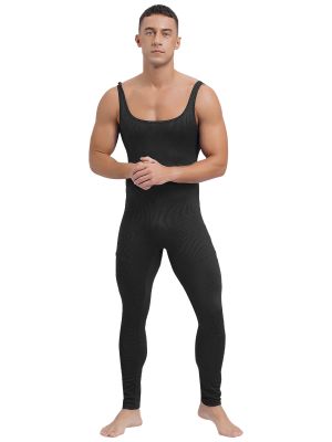 Men Sleeveless Rib Athletic Jumpsuit Stretchy Tank Unitard Rompers