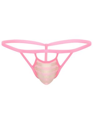 Mens Striped Sheer Mesh Bulge Pouch T-Back Underwear 