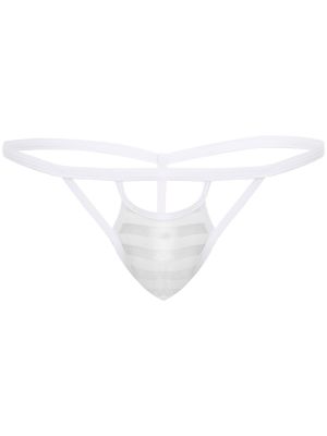 Mens Striped Sheer Mesh Bulge Pouch T-Back Underwear 