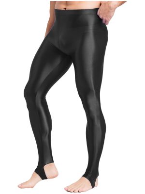 Men's High Waisted Oil Glossy Stirrup Leggings 