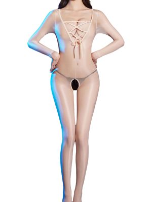 Womens Sexy Oil Glossy Open Crotch Butt Bodystockings