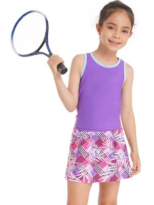 IEFIEL Kids Girls 2 Pieces Tennis Golf Dress with Shorts Set Athletic Tank Tops and Skirt Skorts Swimsuit Bathing Suit