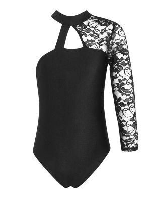 iEFiEL Kids Girls One Shoulder Lace Leotard Turtleneck Gymnastics Ballet Dance Leotards Unitard One Piece Dancewear