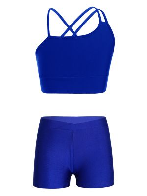 iEFiEL Kids Girls Asymmetrical Strappy Crop Top and Shorts Set Camisole Bra Tank Tops with Booty Shorts Tracksuit set
