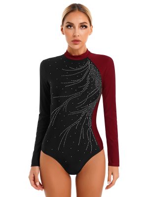 iEFiEL Womens Rhinestone Long Sleeves Leotard for Gymnastics Ballet Dance Figure Ice Skating