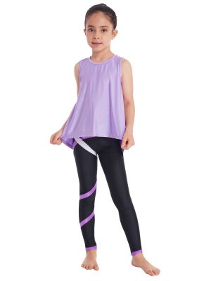 iEFiEL Girls 3 Pieces Tracksuit Set Split Tank Tops and+ Training Sports Bra+Full Length Leggings Gym Workout Outfits