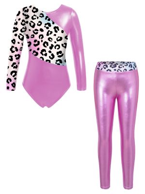 iEFiEL Girls Long Sleeves Gymnastics Leotard and Leggings Set 2 Piece Dance Outfits Gym Ballet Dance Costumes