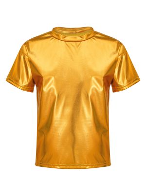 iEFiEL Kids Boys Girls Shiny Metallic Dance Crop Tops T-Shirts Modern Jazz Hip-Hop Dance Costumes