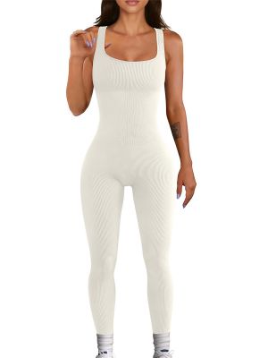 iEFiEL Womens Sexy Bodycon Jumpsuit Sleeveless Square Neck Ribbed Knit Rompers One Piece Outfit Clubwear 