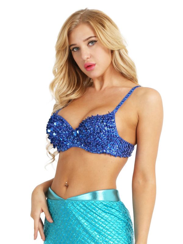 Women's Sparkle Sequins Solid Color Belly Dance Bra Top