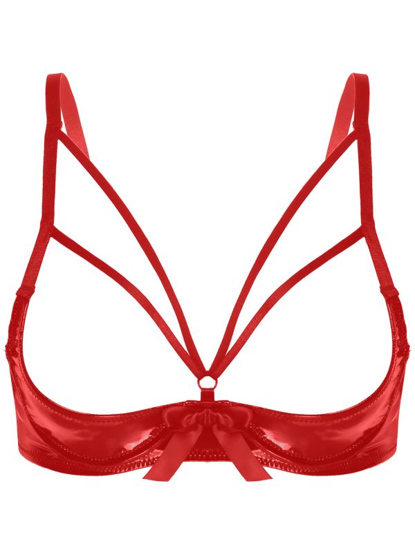 Women Wetlook Open Cup Bra | Sexy Lingerie Top