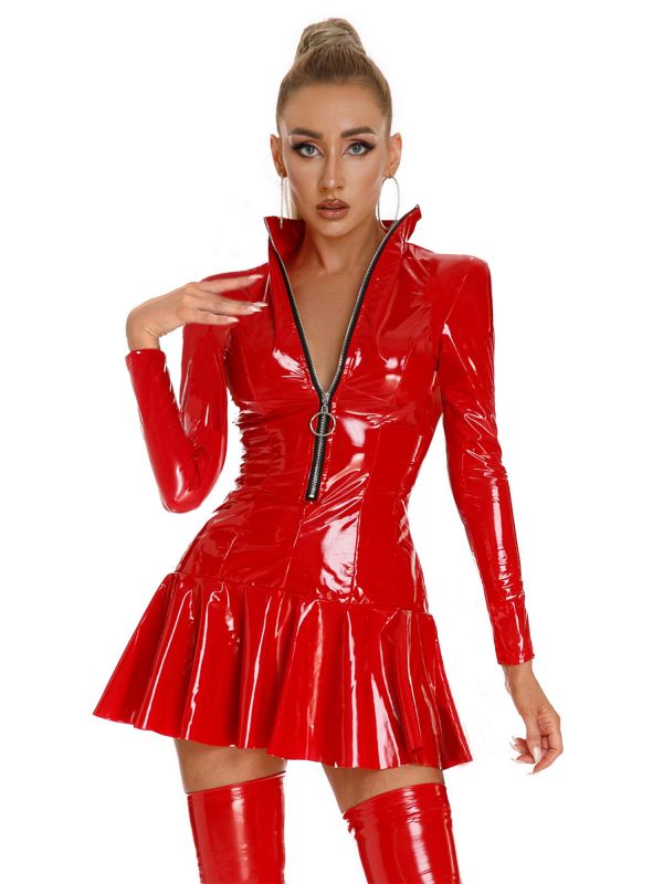 Women's Latex Wetlook Skater Mini Dress Clubwear Women's Latex Wetlook Skater Mini Dress Clubwear