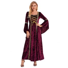 Women Renaissance Medieval Costume Velvet Maxi Dress