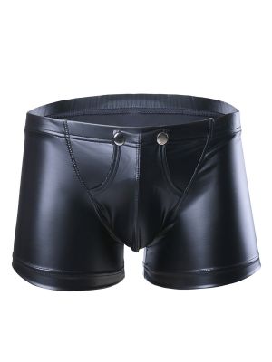 Men Lingerie Faux Leather Shorts with Bulge Pouch