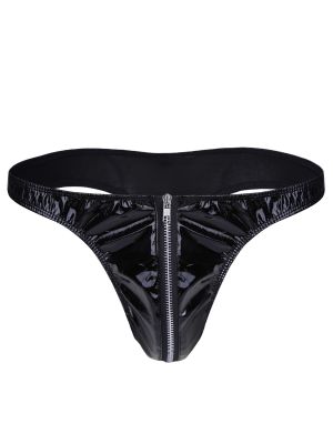 Men Patent Leather Front Zipper Briefs Lingerie G-string