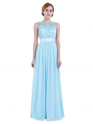 iEFiEL Sky Blue Women Crochet Lace Wedding Bridesmaid Formal Gown Prom Party Maxi Dress