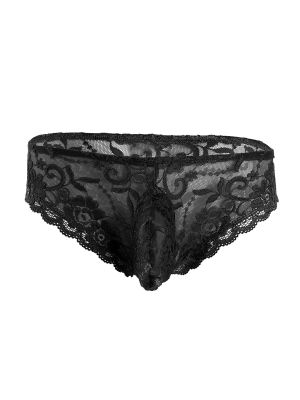 iEFiEL Black Men Sissy Lace Floral Bulge Pouch Low Rise Bikini Briefs