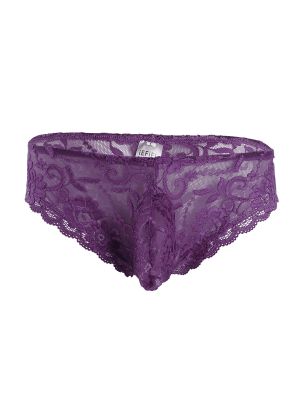 iEFiEL Purple Men Sissy Lace Floral Bulge Pouch Low Rise Bikini Briefs