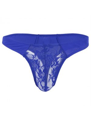 Men Sissy Low Rise Floral Lace Bulge Pouch T-back G-string