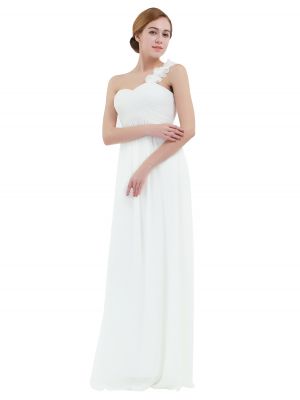 iEFiEL Ivory Women Party Dresses Chiffon One-shoulder Pleated Bridesmaid Dress