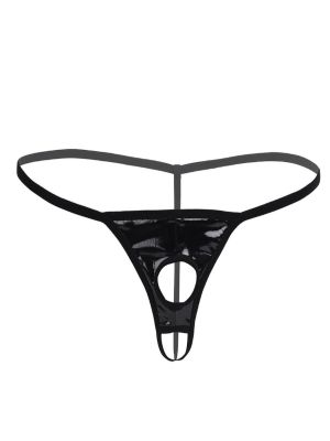 Men Patent Leather Hollow Out G-string Underwear