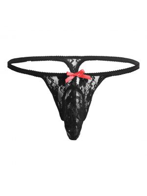 iEFiEL Men Sissy Lace Bulge Pouch Open Butt Bikini G-string Underwear