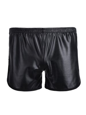 iEFiEL Men Faux Leather Loose Sport Shorts Hot Boxer Short Leather Pants with Pocket