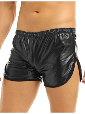 Men Faux Leather Sport Hot Boxer Short with a Back Pocket