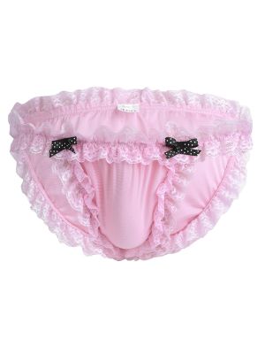 iEFiEL Men Satin Maid Bikini Briefs Sissy Floral Lace Bowknot Panties Underwear