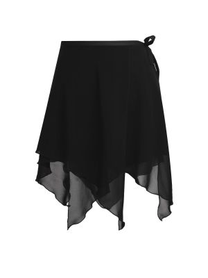 iEFiEL Black Women Asymmetric Chiffon Ballet Dance Wrap Skirt
