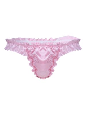 iEFiEL Pink Men Lingerie Soft Shiny Panties Ruffled Frilly Sissy Bikini Briefs Thong Underwear Underpants