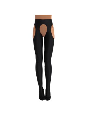 iEFiEL Black Women Hollow Out Open Crotch Long Stockings Stretchy Suspender Pantyhose Bodystockings
