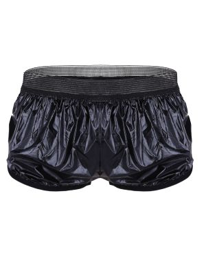 iEFiEL Men Swim Shorts Faux Leather Boxer Briefs Trunk Lounge Sports Short Leather Pants