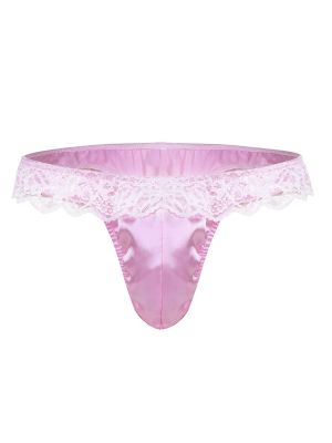 iEFiEL Men Sissy Bulge Pouch Lingerie Low Rise Ruffle Lace Shiny Bikini Briefs Underwear Panties