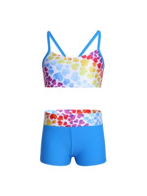 iEFiEL Sky Blue 2pcs Girls Tankini Bowknot Back Swimsuit Bathing Suit Set Tops with Bottoms