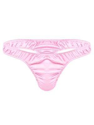 iEFiEL Pink Men Lingerie Soft Shiny Ruffled Low Rise Bikini Thong Underwear Panties