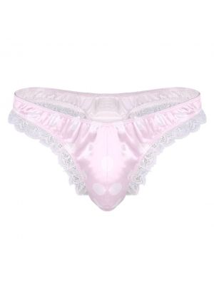 iEFiEL Mens Sissy Satin Low Rise Ruffle Lace Polka Dots Bikini G-string Thong Underwear