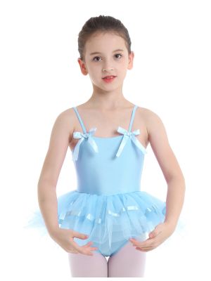 iEFiEL Little Girls Spaghetti Shoulder Straps Tutu Dress Bowties Ballet Dance Gymnastics Leotard 